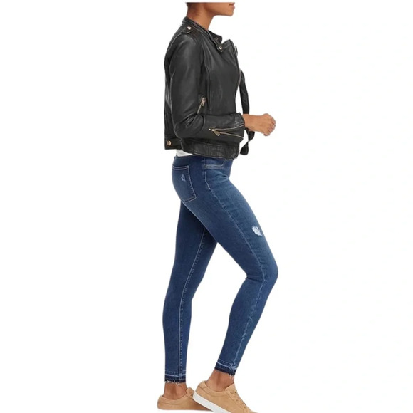 SPANX Strech Denim Distressed Torn Ankle Skinny Jeans Medium Wash Size Small NWT - Picture 1 of 16